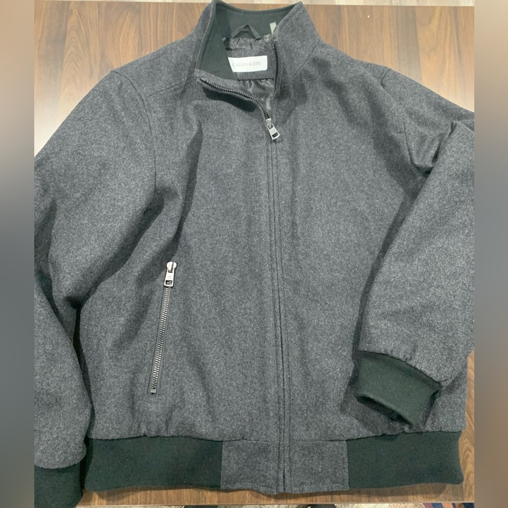 Calvin Klein Dark Charcoal Gray Wool Bomber Jacket